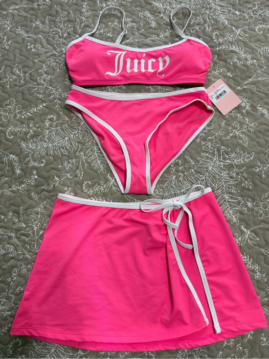 Juicy Couture Other - NWT Juicy Couture Bright Pink Swim Set with White Trim and Skirt
